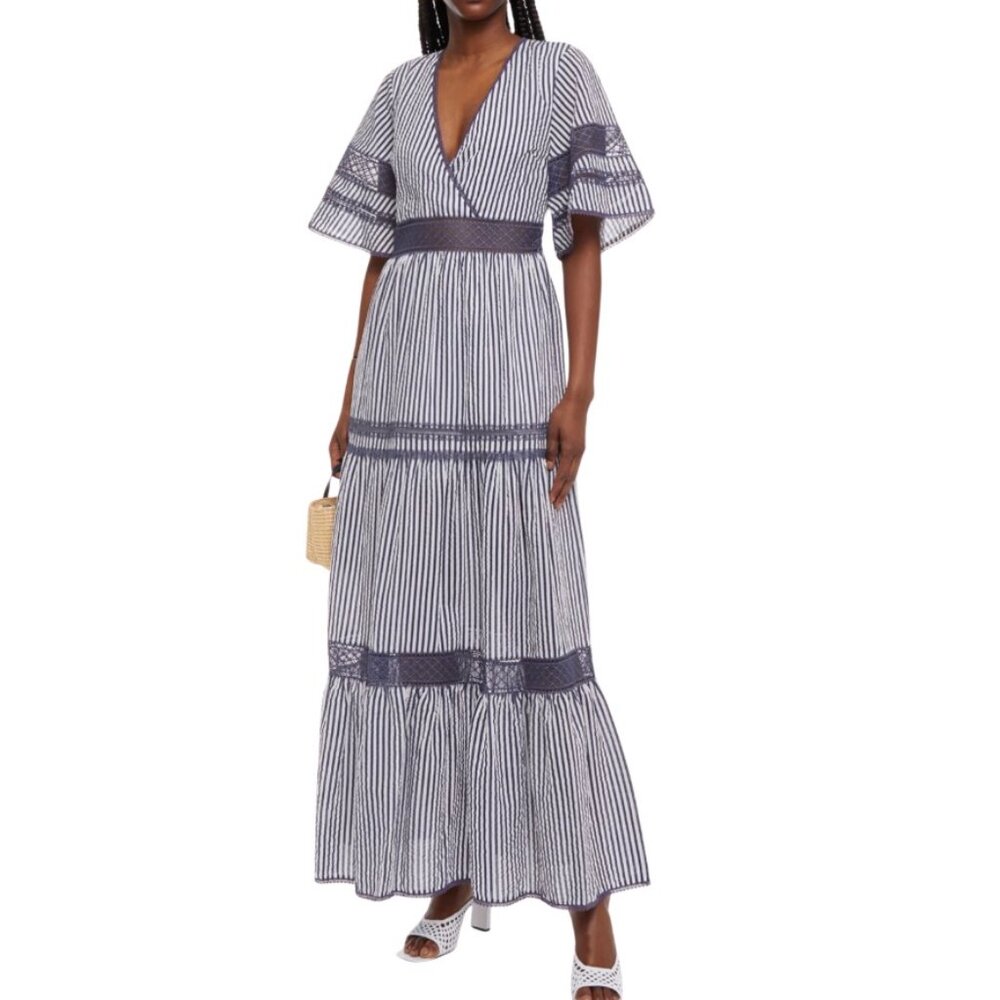 Jonathan Simkhai Navy and White Striped Maxi Dress Size M